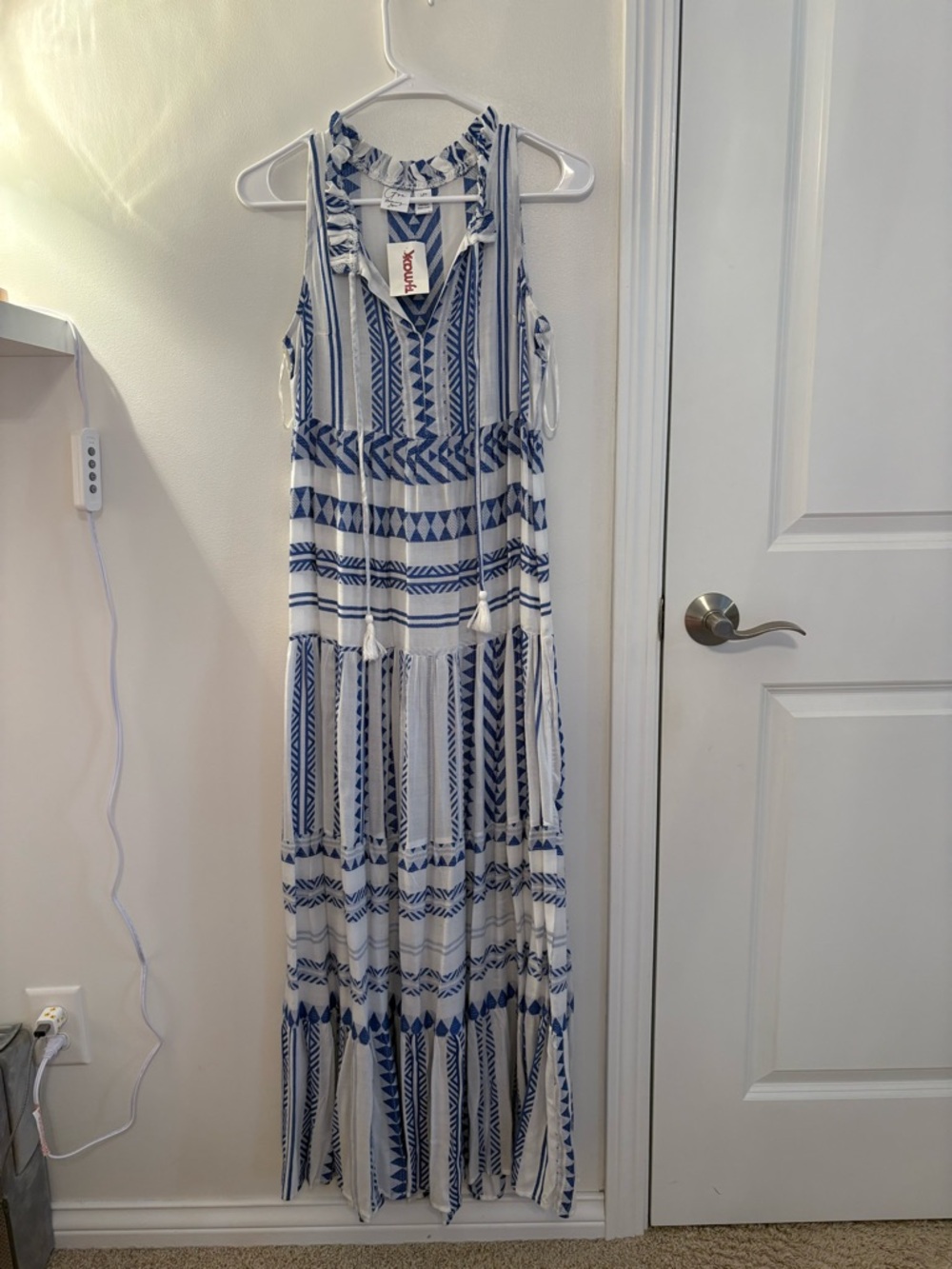 Japna White and Navy Boho Maxi Dress